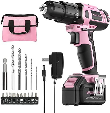 Pink cordless drill driver with keyless chuck