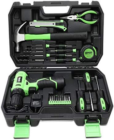Green cordless drill and tool kit