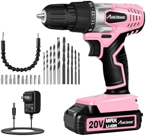 Pink cordless drill driver with accessory kit