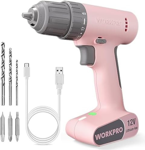 Pink 12V cordless drill with Type-C charging