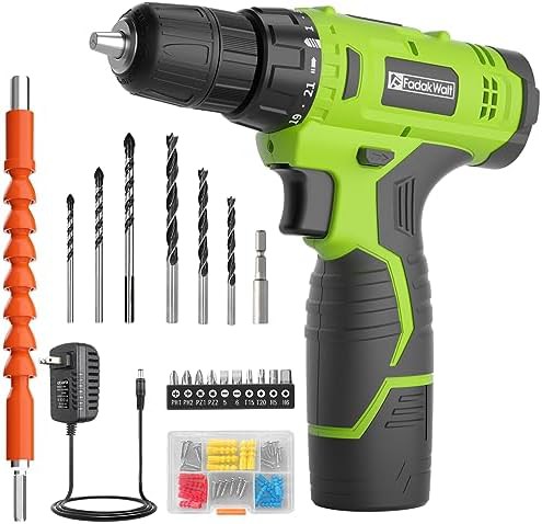 Green cordless drill kit with 12V battery