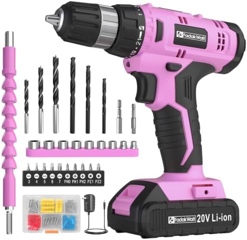 Pink 20V cordless drill with battery