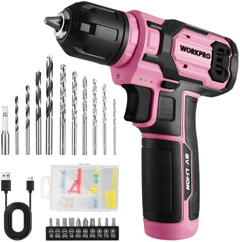 Pink 8V cordless drill 54 piece set