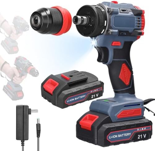 Brushless cordless drill kit with two batteries