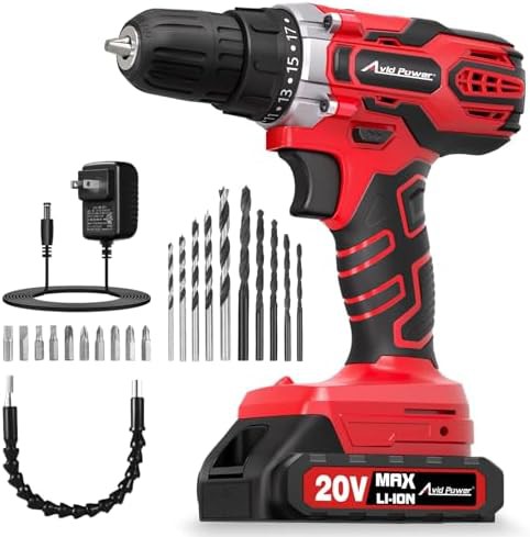 Red home DIY drill with battery and charger