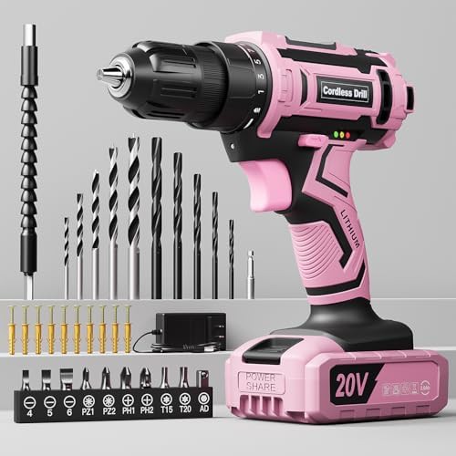Pink 20V lightweight cordless drill