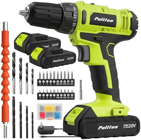 Green cordless drill with two batteries