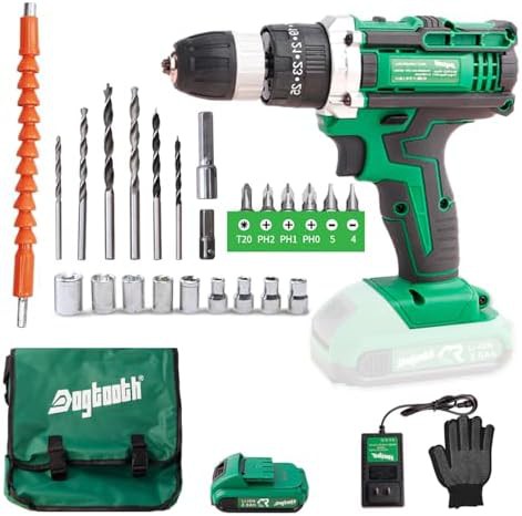 Green cordless drill driver with battery kit