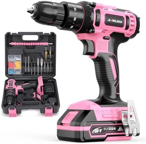 Pink cordless drill with carrying case