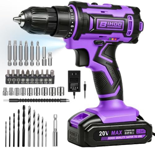 Purple 20V cordless drill with battery