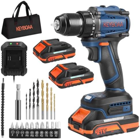 Brushless cordless drill with two batteries