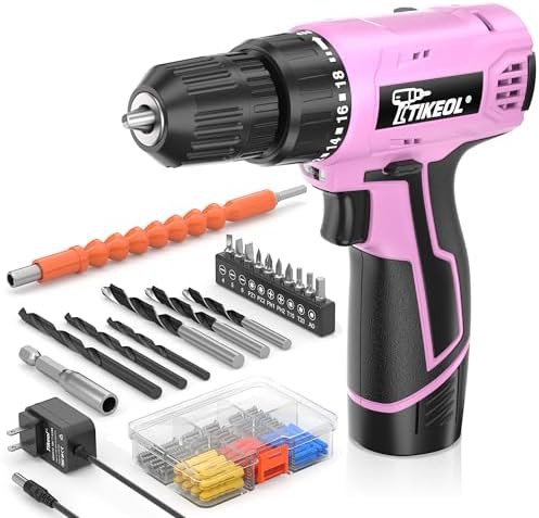 Pink cordless drill driver with battery and charger
