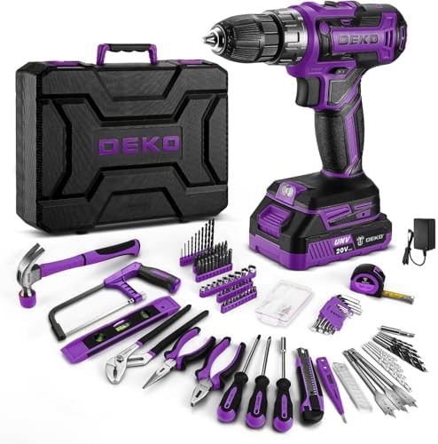 Purple 20V cordless drill and toolbox
