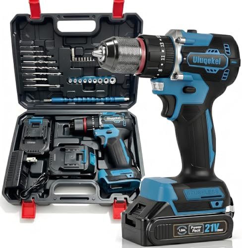Brushless cordless drill driver with two batteries