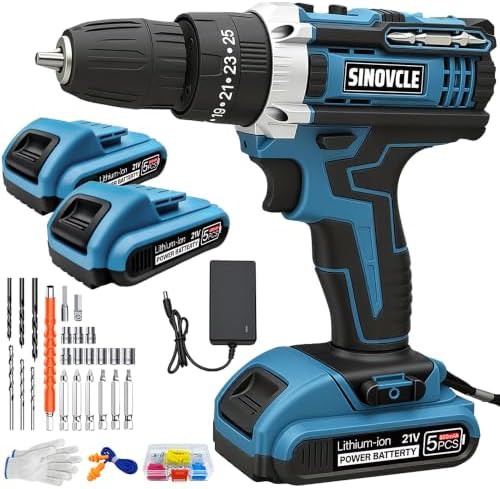 Cordless drill kit with two batteries